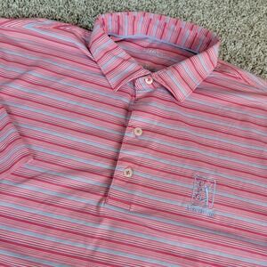 Johnnie O TPC Scottsdale Mens Large Red Blue Striped Performance Stretch Polo SS